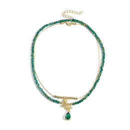Gold-Plated Artificial Stones Beaded Necklace