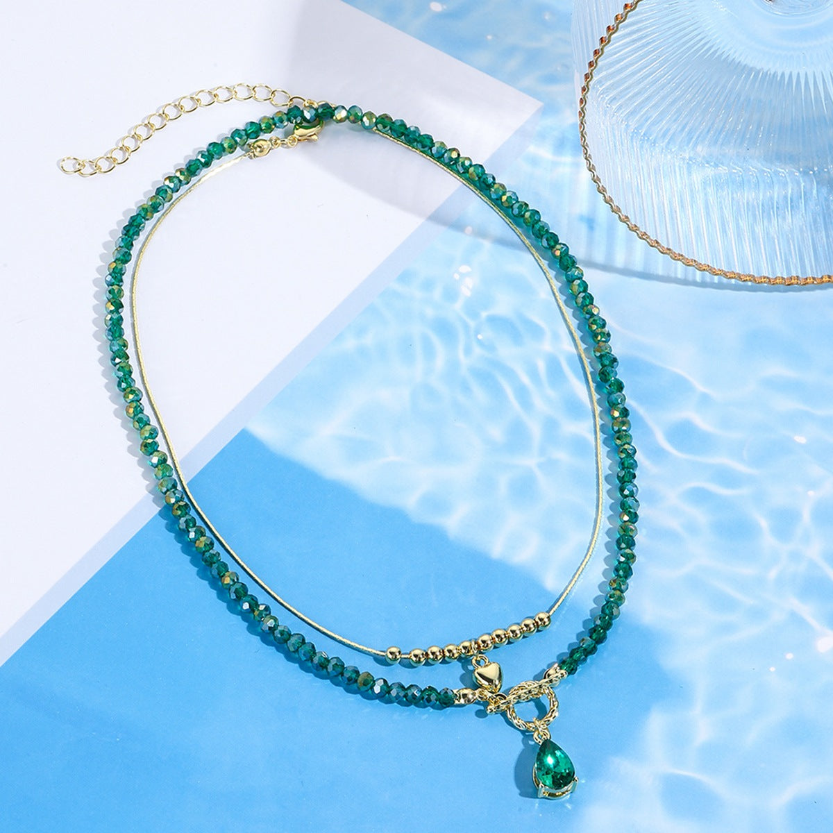 Gold-Plated Artificial Stones Beaded Necklace