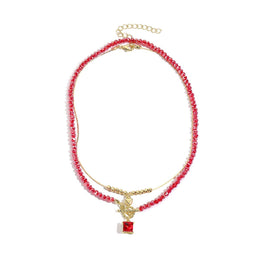 Gold-Plated Artificial Stone Studded & Baeded MInimal Necklace