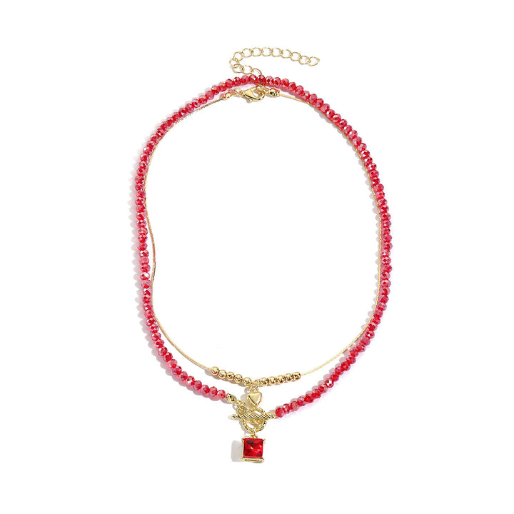 Gold-Plated Artificial Stone Studded & Baeded MInimal Necklace