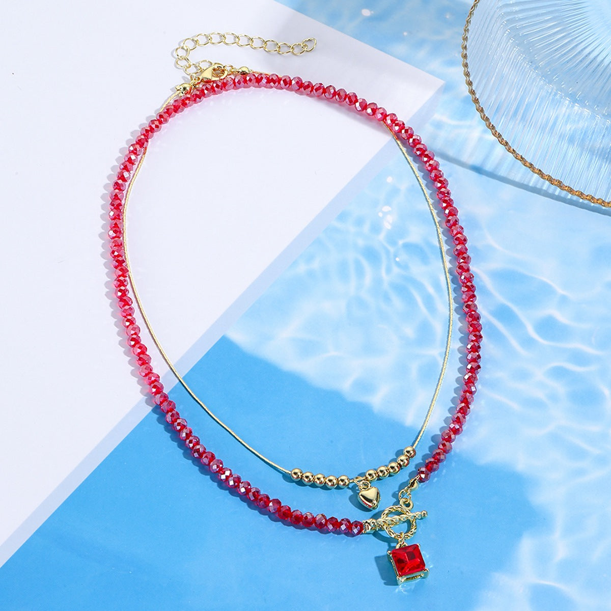 Gold-Plated Artificial Stone Studded & Baeded MInimal Necklace