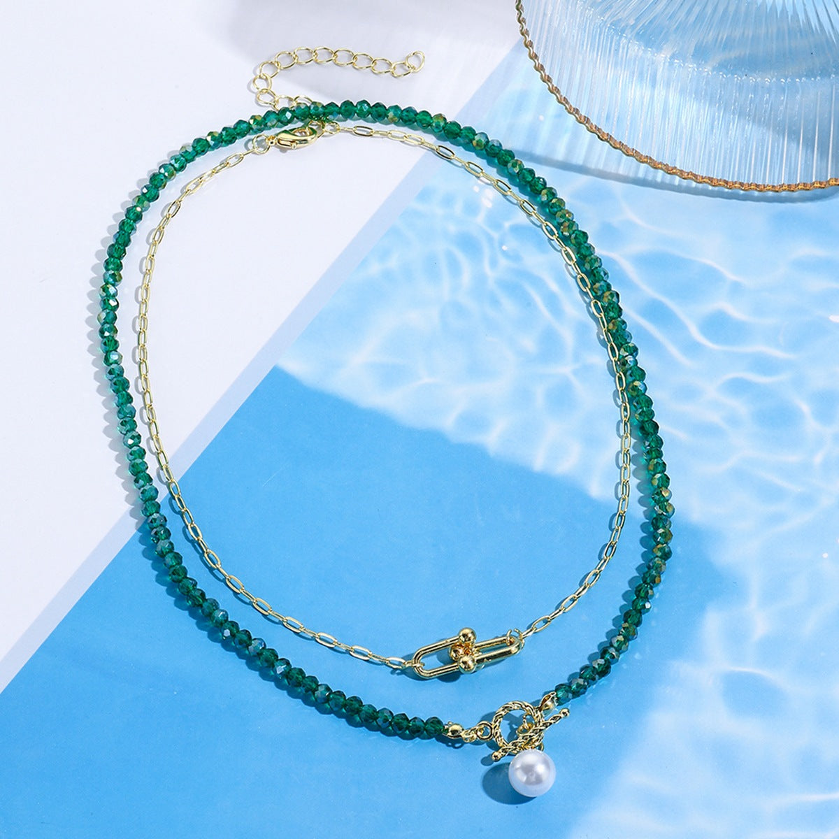 Gold-Plated Artificial Beaded Minimal Necklace