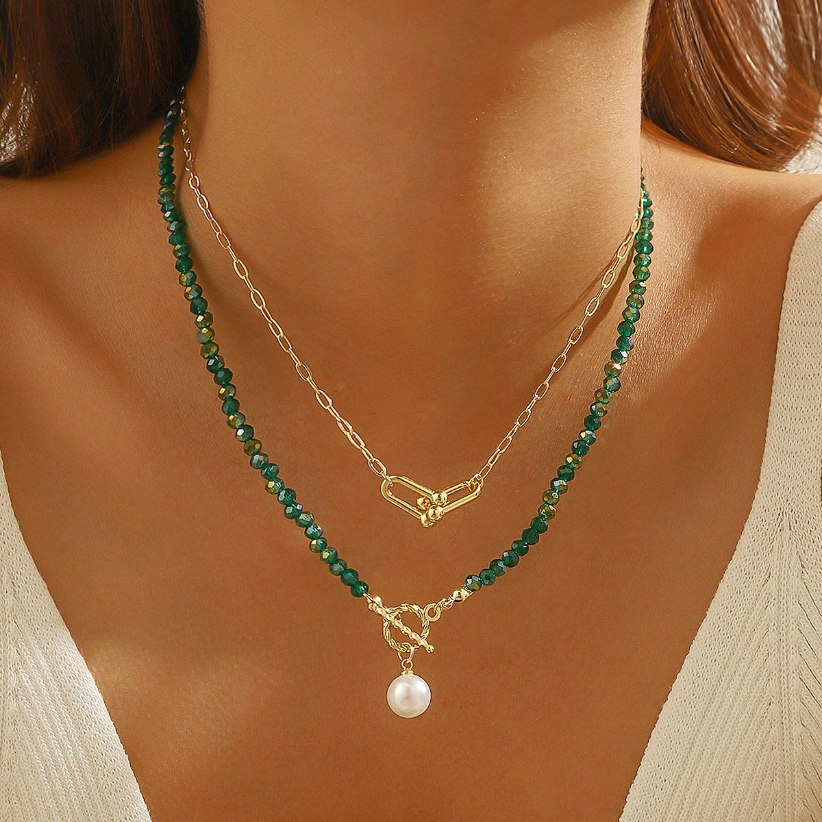 Gold-Plated Artificial Beaded Minimal Necklace