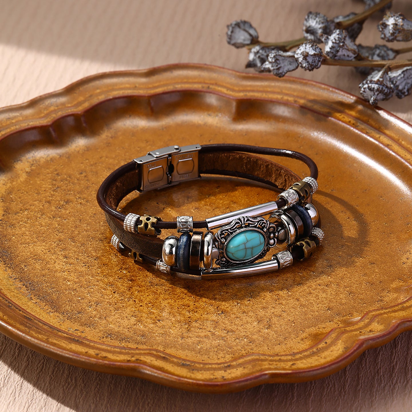 Women Leather Antique Wraparound Bracelet