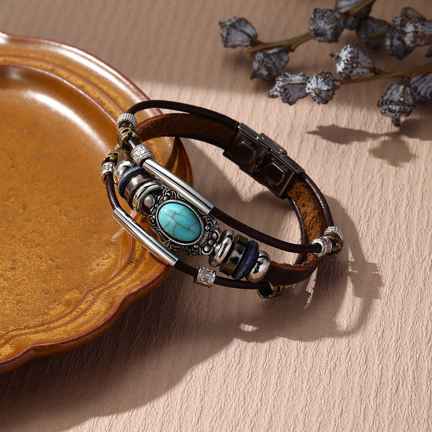 Women Leather Antique Wraparound Bracelet