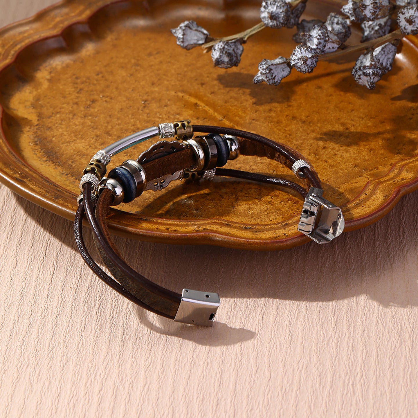 Women Leather Antique Wraparound Bracelet
