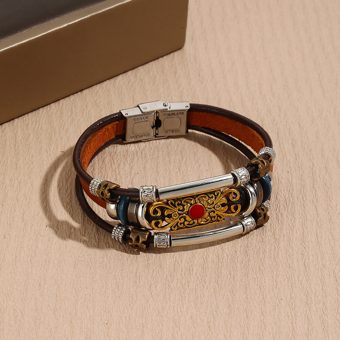 Women Leather Antique Wraparound Bracelet