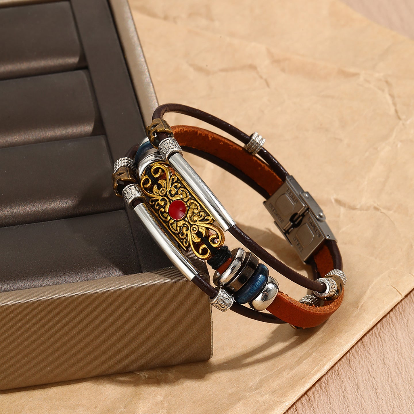 Women Leather Antique Wraparound Bracelet