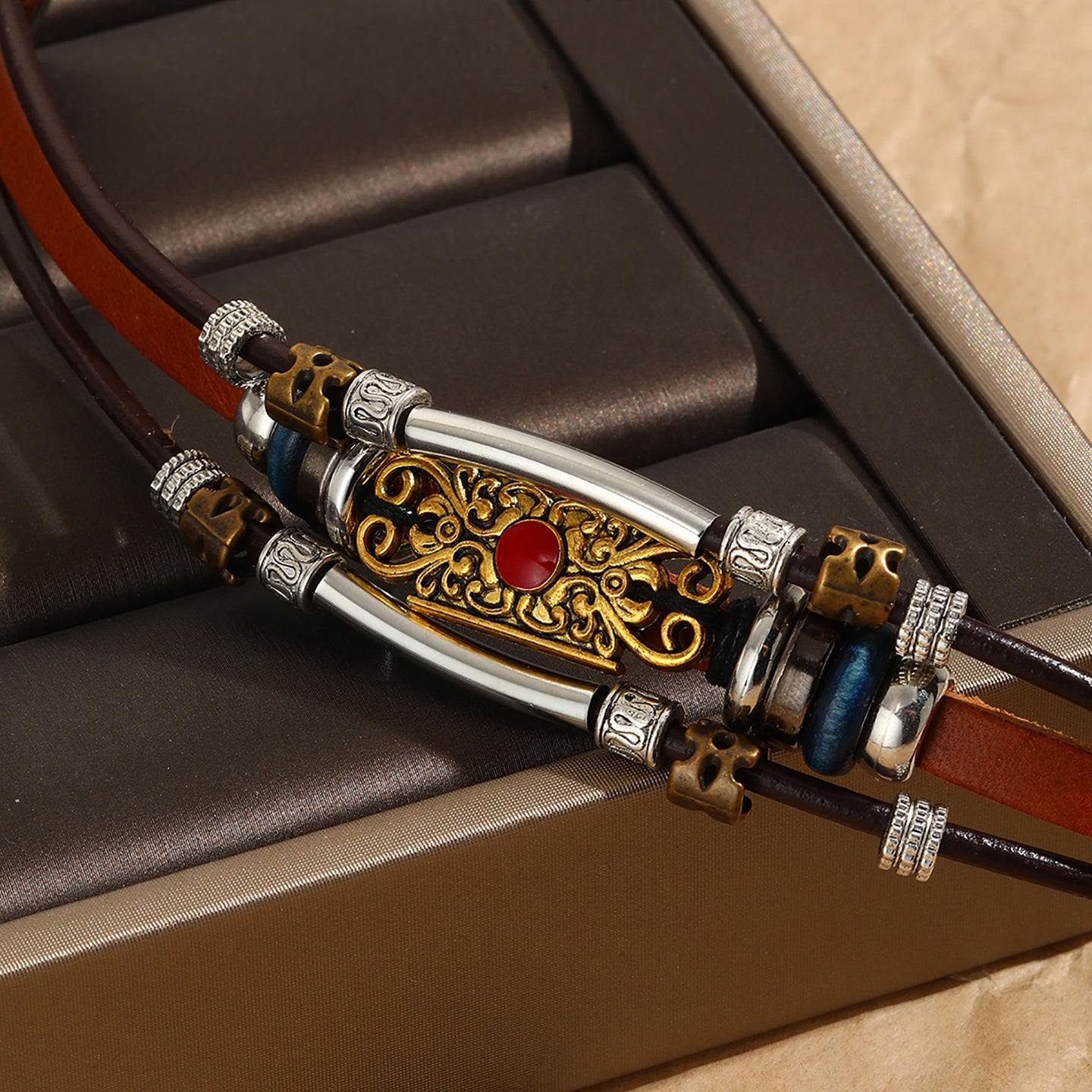 Women Leather Antique Wraparound Bracelet
