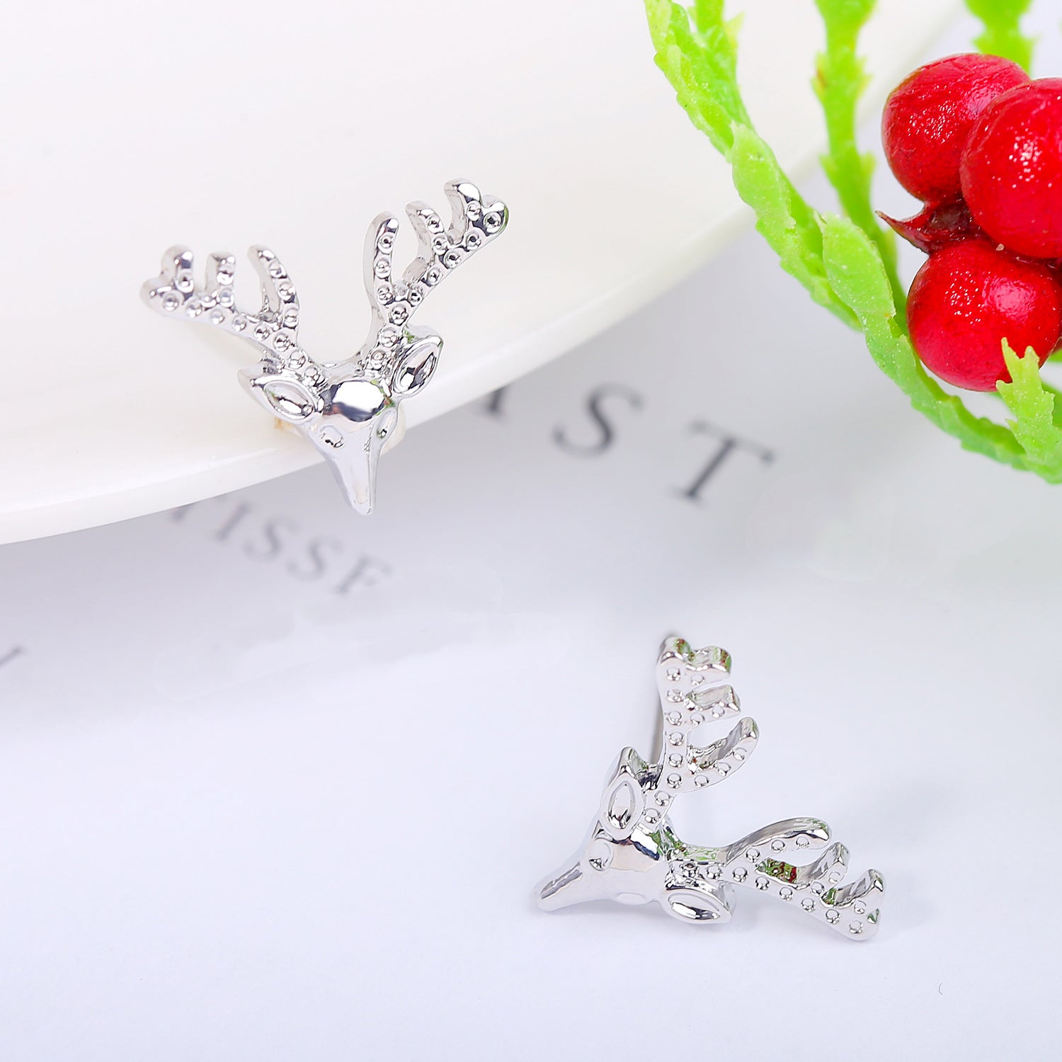 Silver-Plated Animal Shaped Stone Studded Chunky Studs