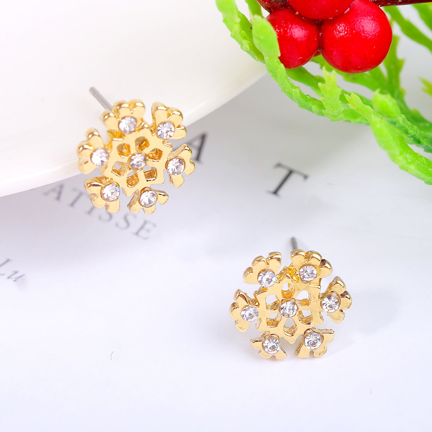 Gold-Plated Contemporary Stone Studded Chunky Studs