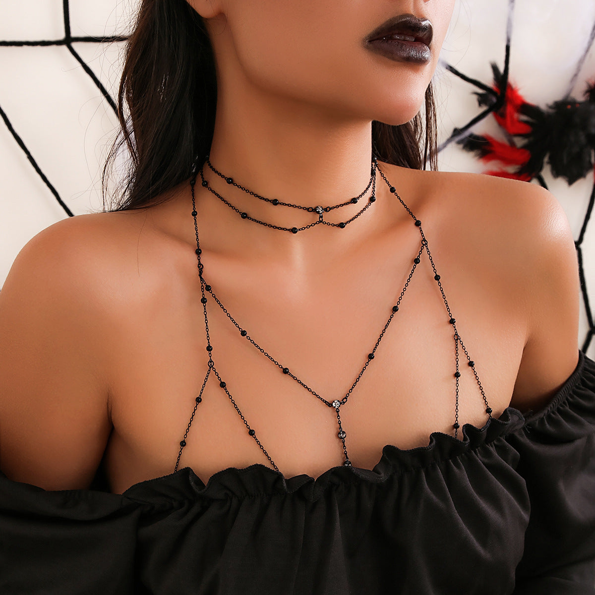 Silver-Plated Artificial Stones Studded & Beaded Chain