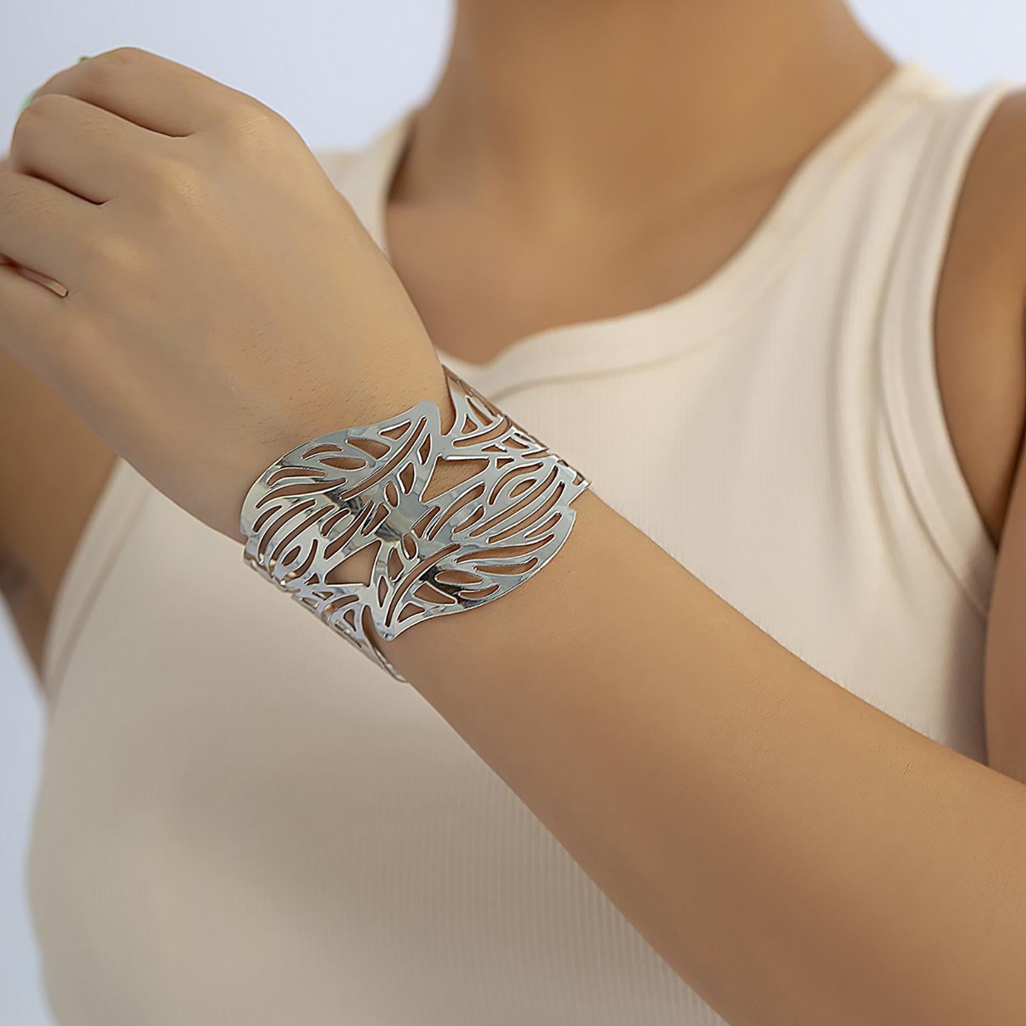 Women Handcrafted Silver-Plated Cuff Bracelet