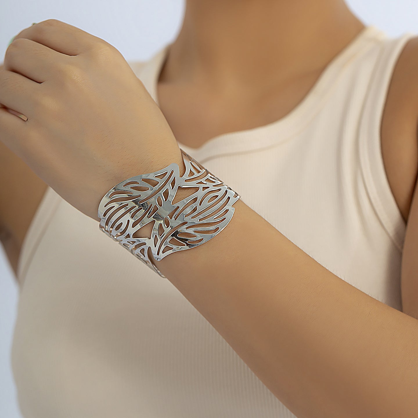 Women Handcrafted Silver-Plated Cuff Bracelet