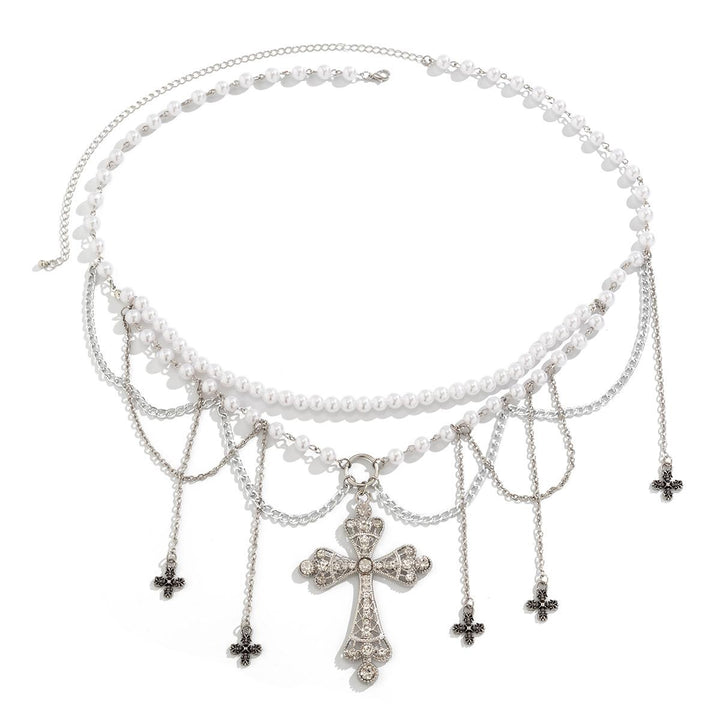 Silver-Plated Stones Studded & Pearls Beaded Layered Body Chain