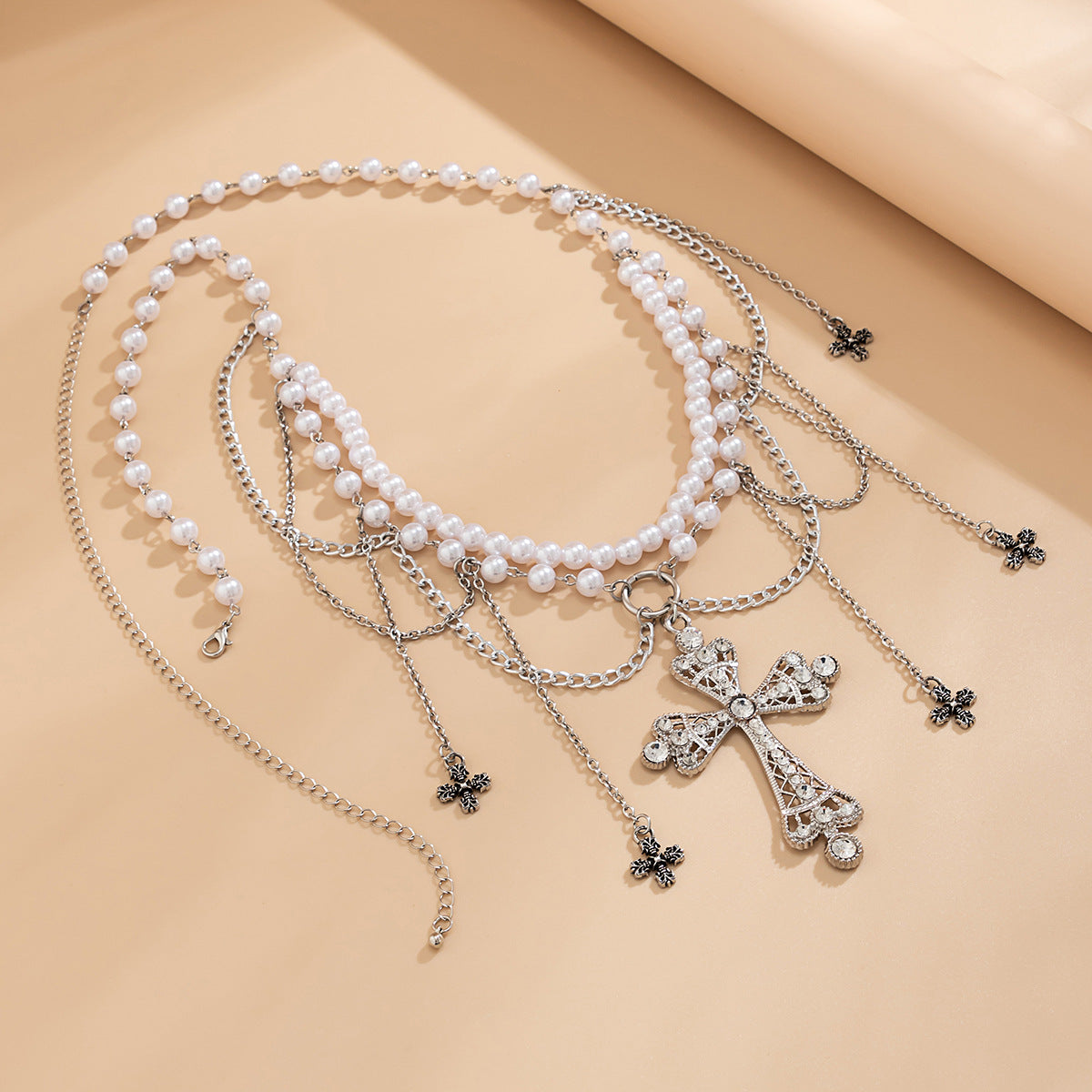 Silver-Plated Stones Studded & Pearls Beaded Layered Body Chain