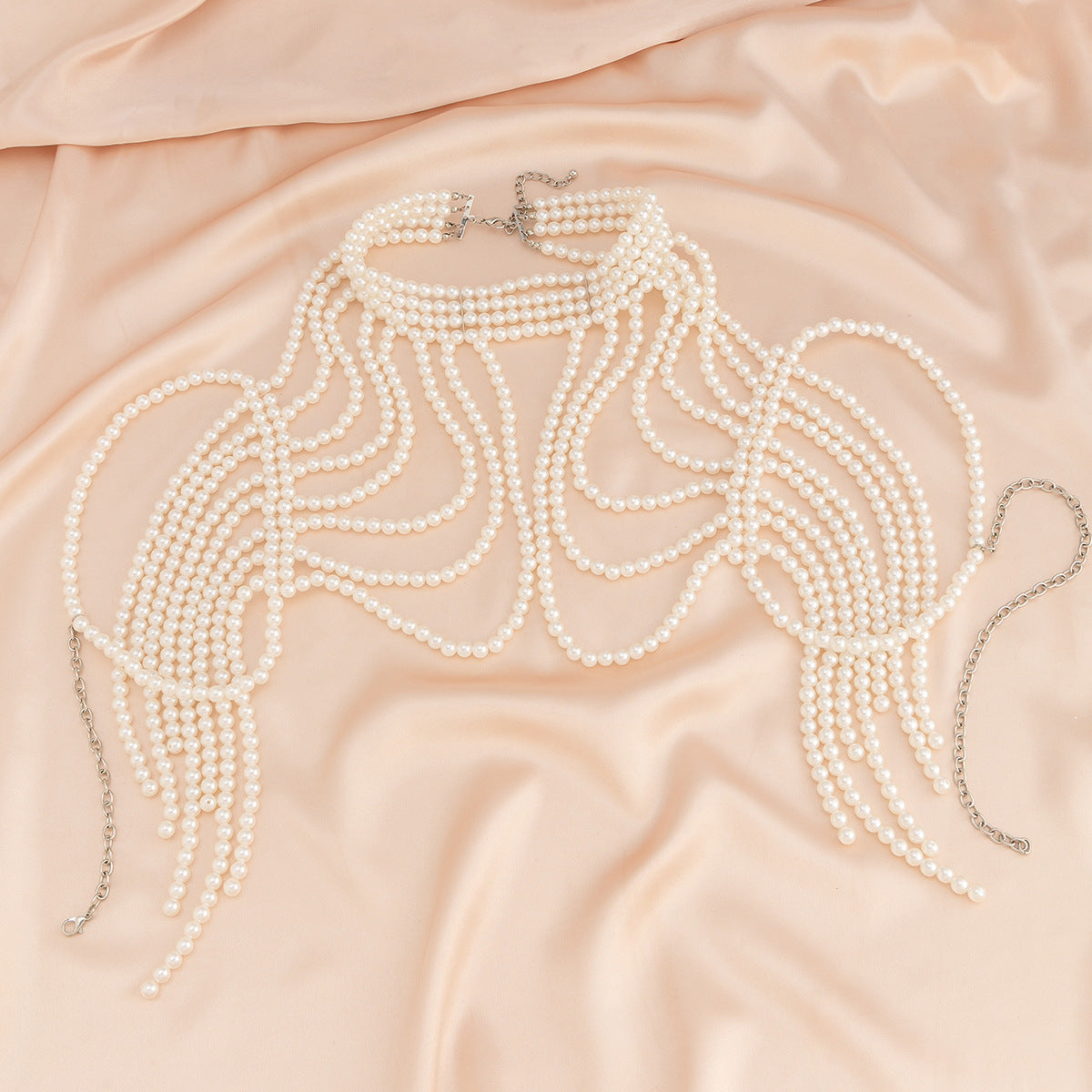 Silver-Plated Artificial Stones Beaded Layered Body Chain