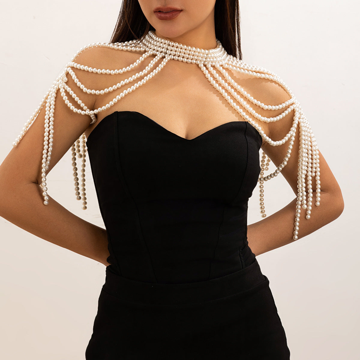 Silver-Plated Artificial Stones Beaded Layered Body Chain
