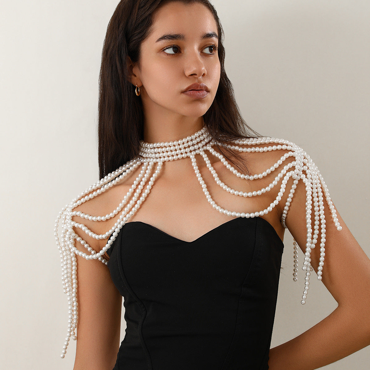Silver-Plated Artificial Stones Beaded Layered Body Chain