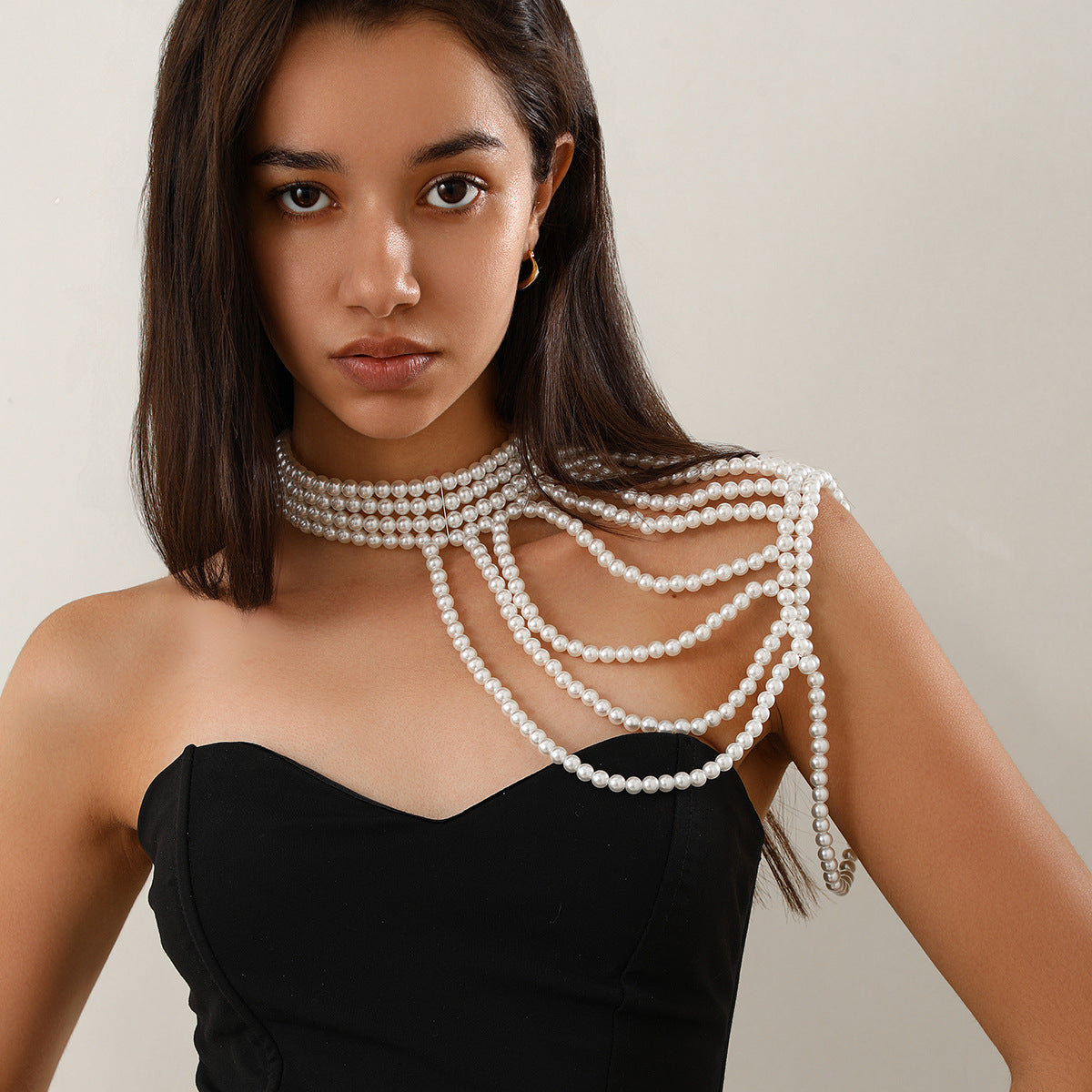 Silver-Plated Artificial Stones Beaded Layered Body Chain