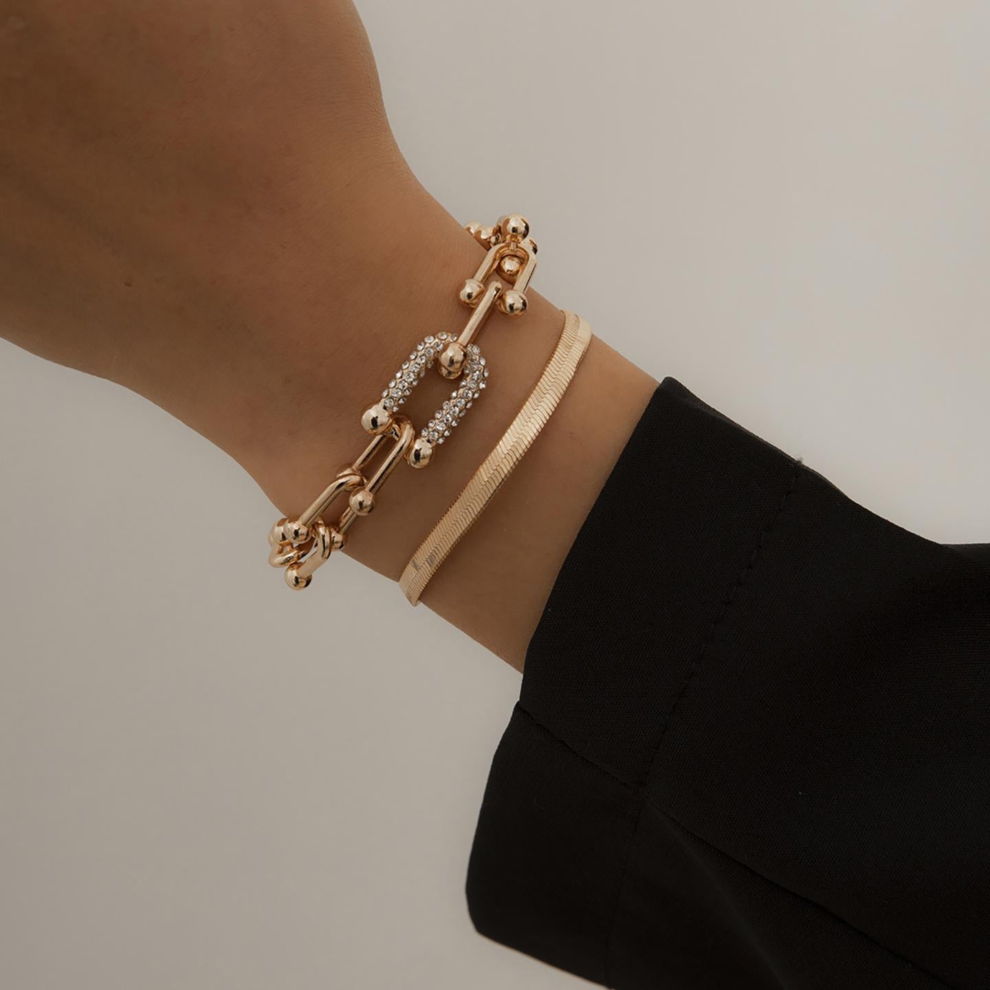 Set Of 2 Gold-Plated Link Bracelets