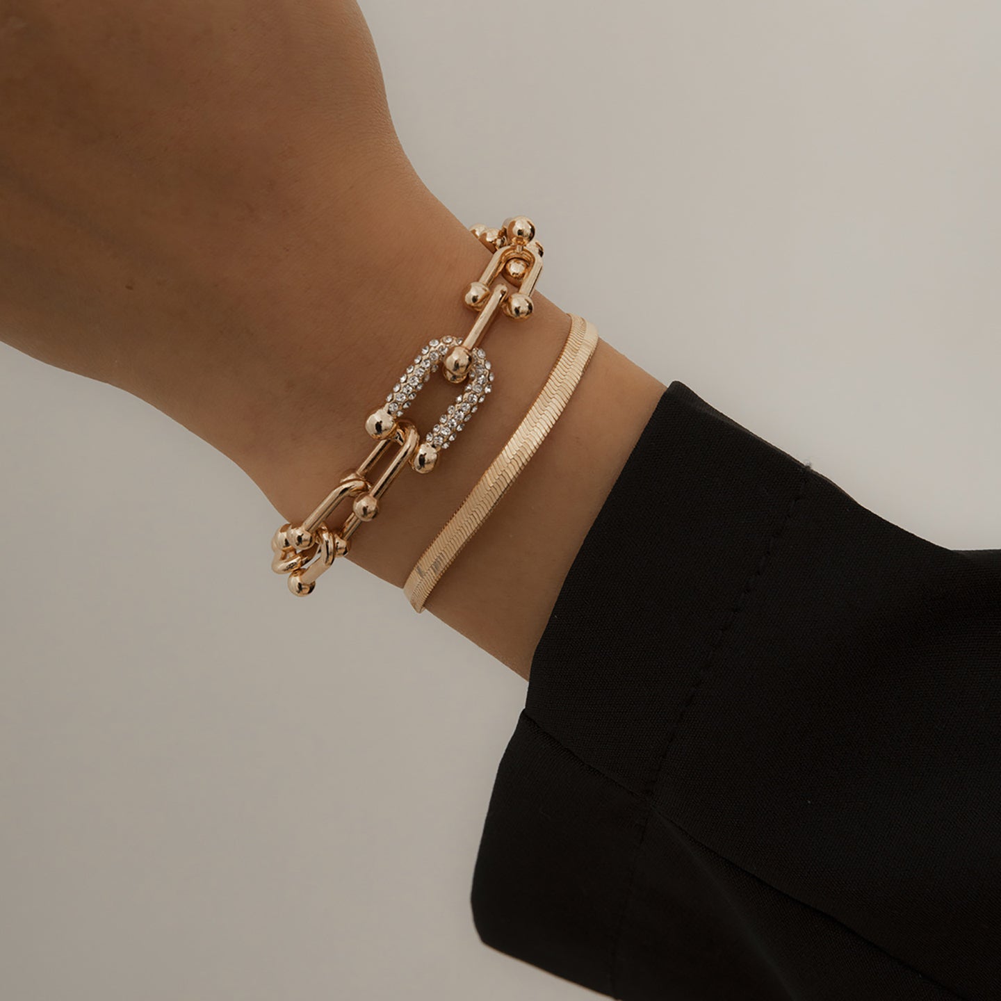 Set Of 2 Gold-Plated Link Bracelets