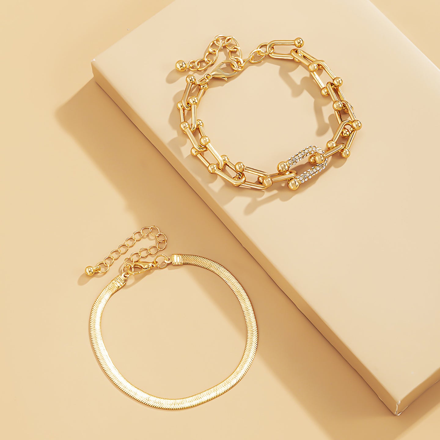 Set Of 2 Gold-Plated Link Bracelets