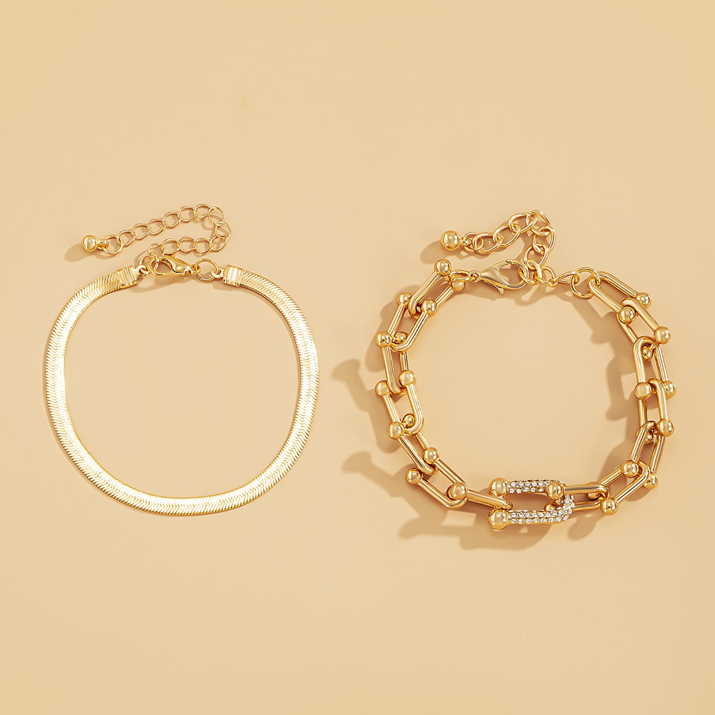 Set Of 2 Gold-Plated Link Bracelets