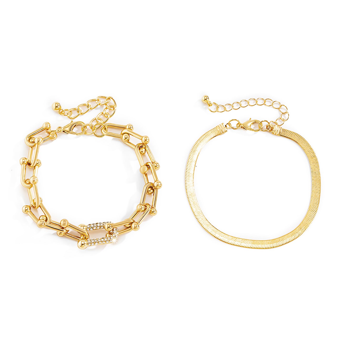 Set Of 2 Gold-Plated Link Bracelets