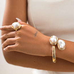 Women Pearls Handcrafted Gold-Plated Armlet Bracelet