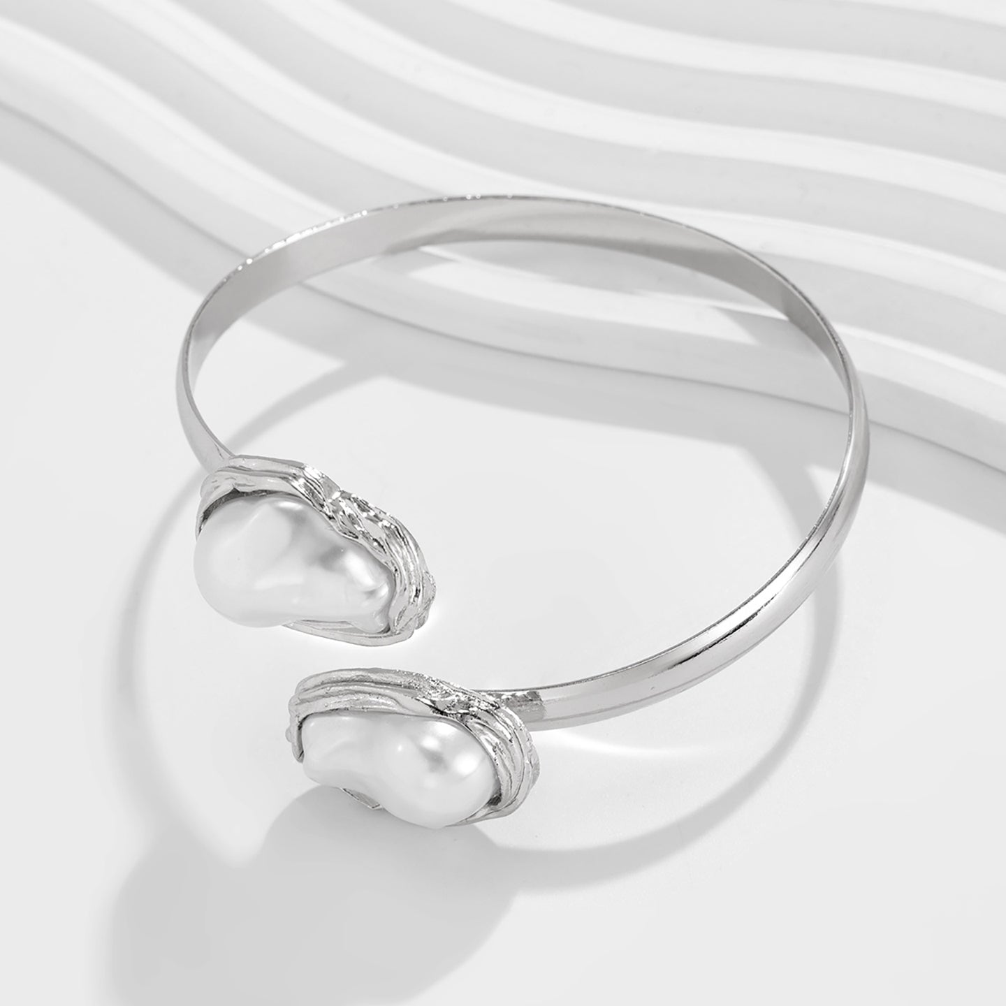 Women Pearls Handcrafted Silver-Plated Armlet Bracelet