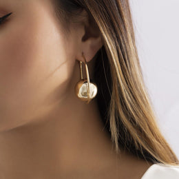 Gold-Plated Spherical Shaped Beaded Chunky Hoop Earrings