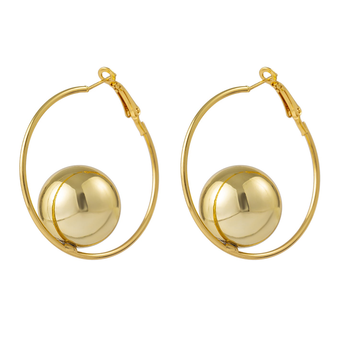 Gold-Plated Spherical Shaped Beaded Chunky Hoop Earrings