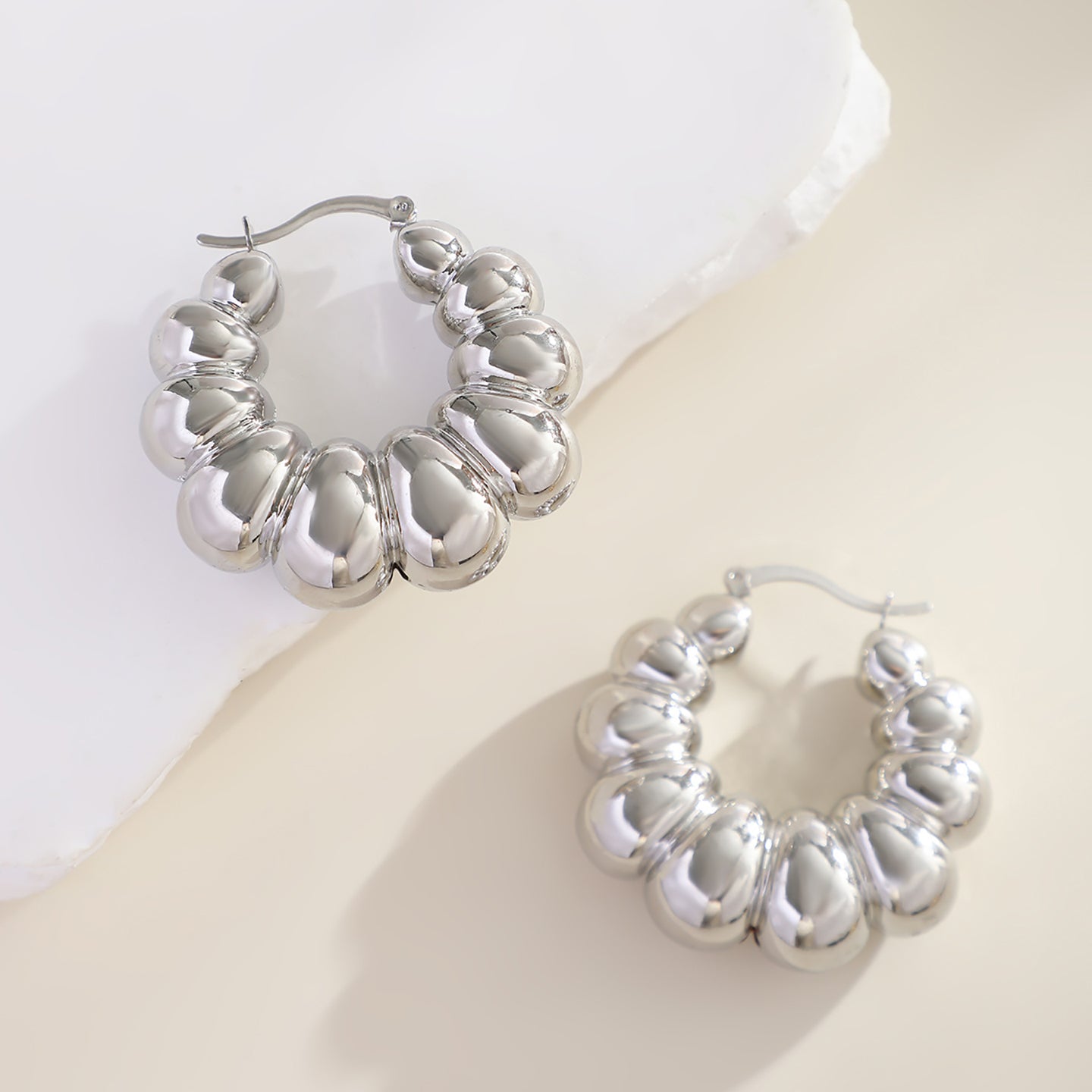 Silver-Plated Oval Chunky Hoop Earrings