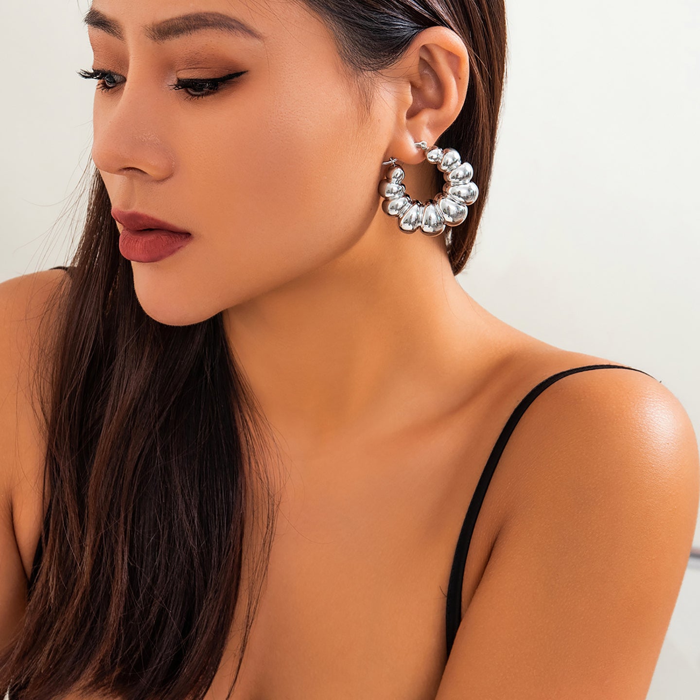 Silver-Plated Oval Chunky Hoop Earrings