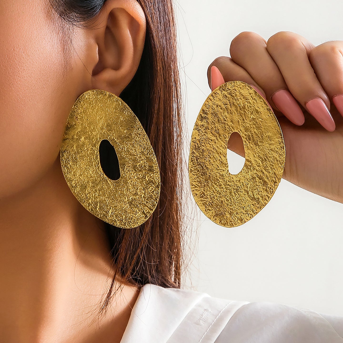 Gold-Plated Oval Chunky Drop Earrings