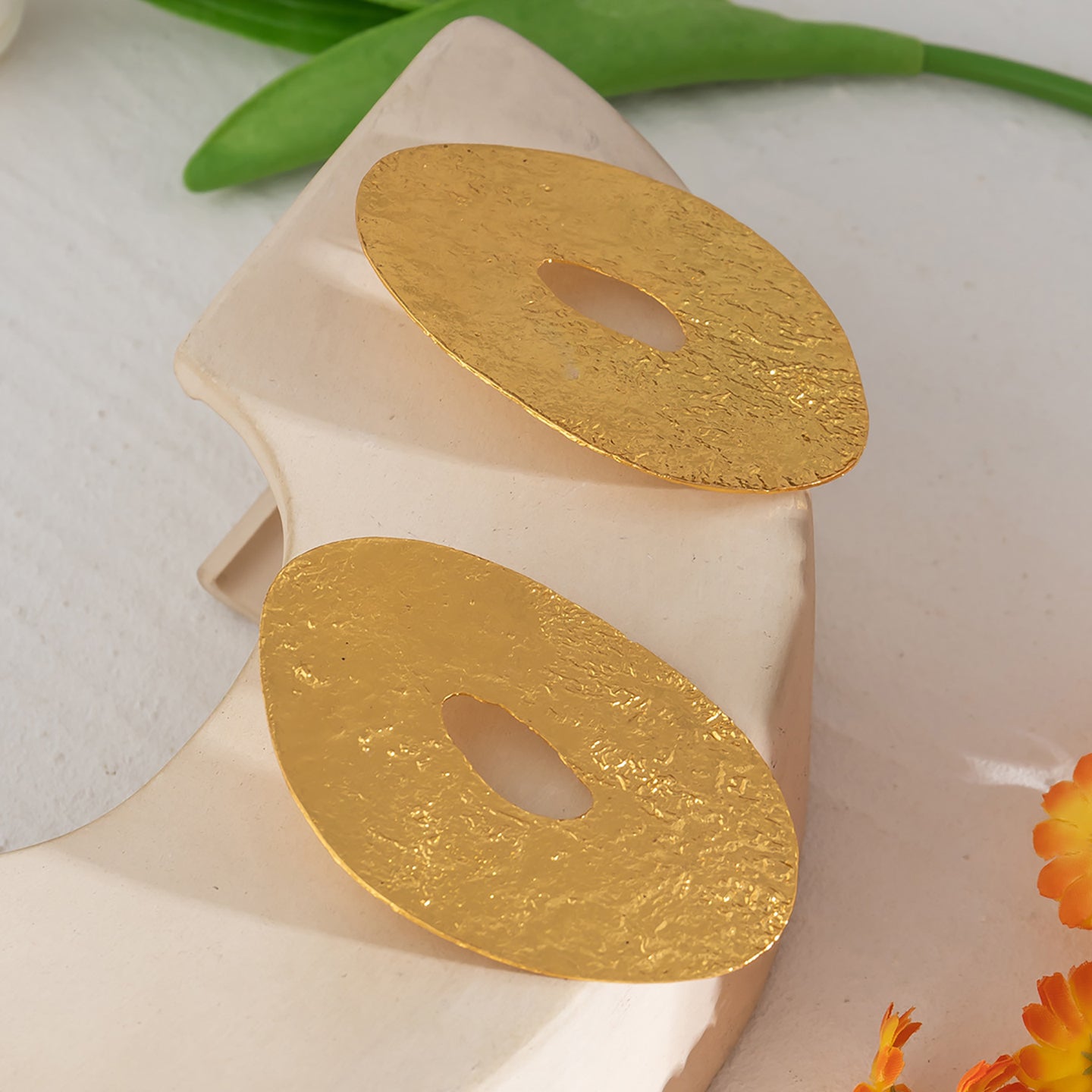 Gold-Plated Oval Chunky Drop Earrings