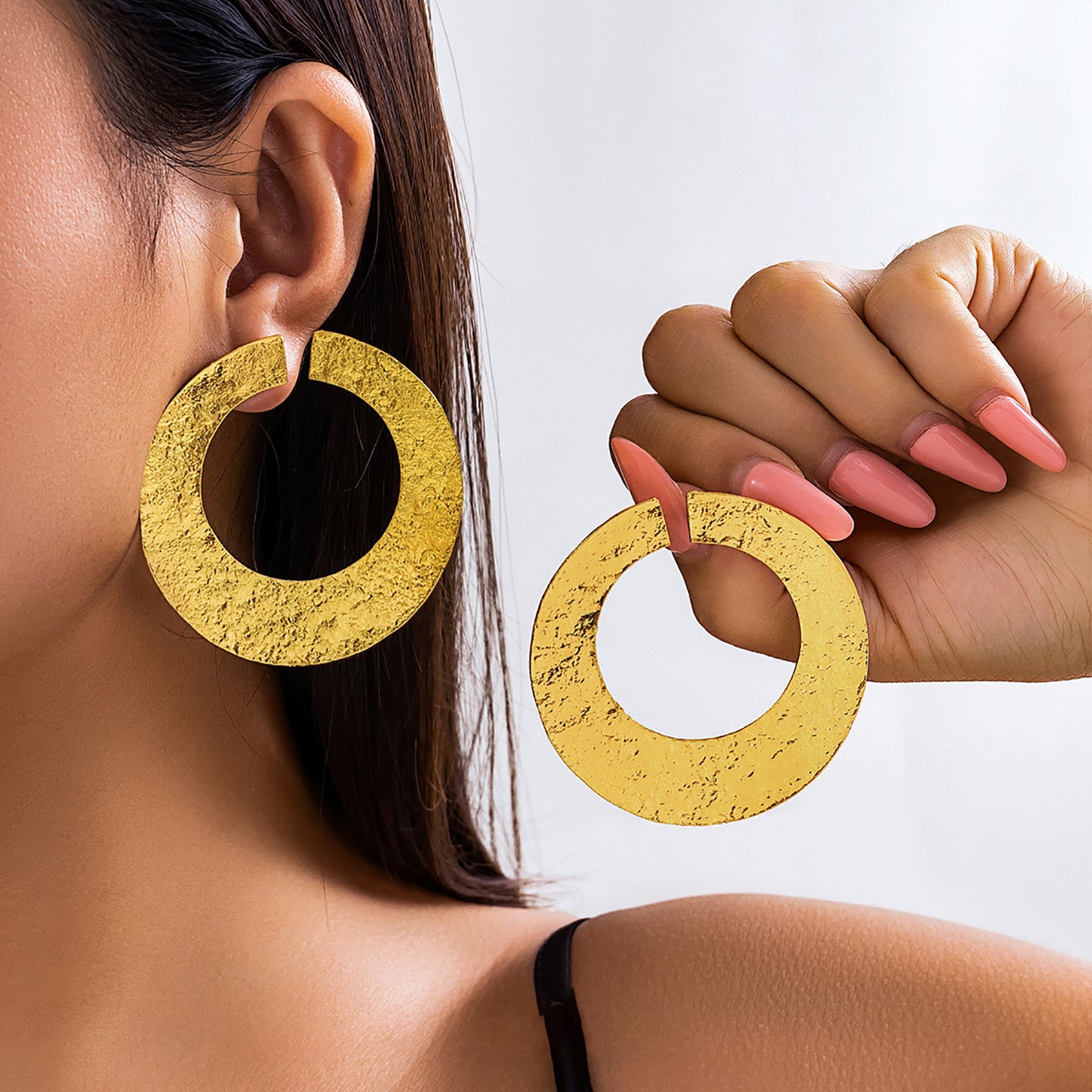 Gold-Plated Oval Shaped Chunky Drop Earrings