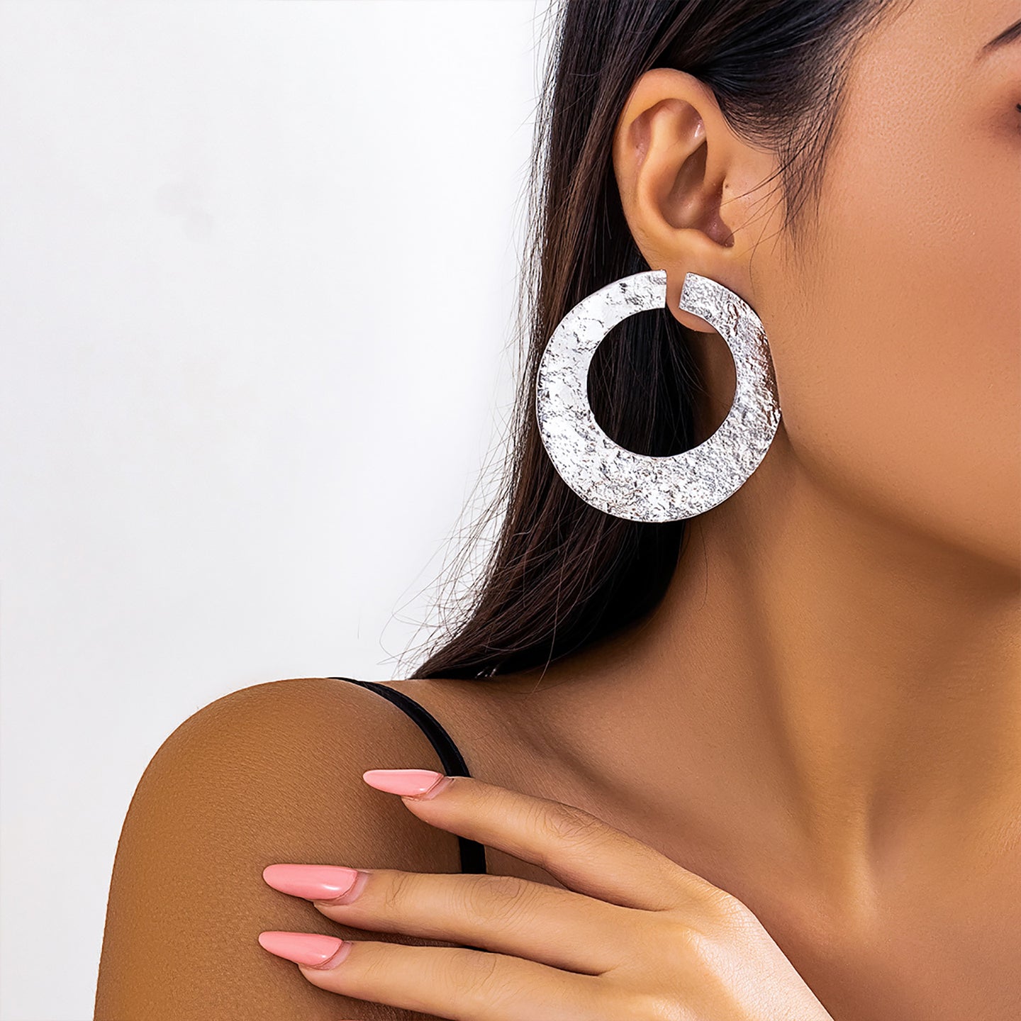 Silver-Plated Oval Studs Earrings