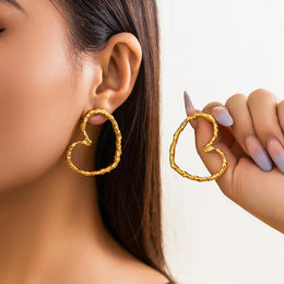 Gold-Plated Heart Shaped Chunky Drop Earrings