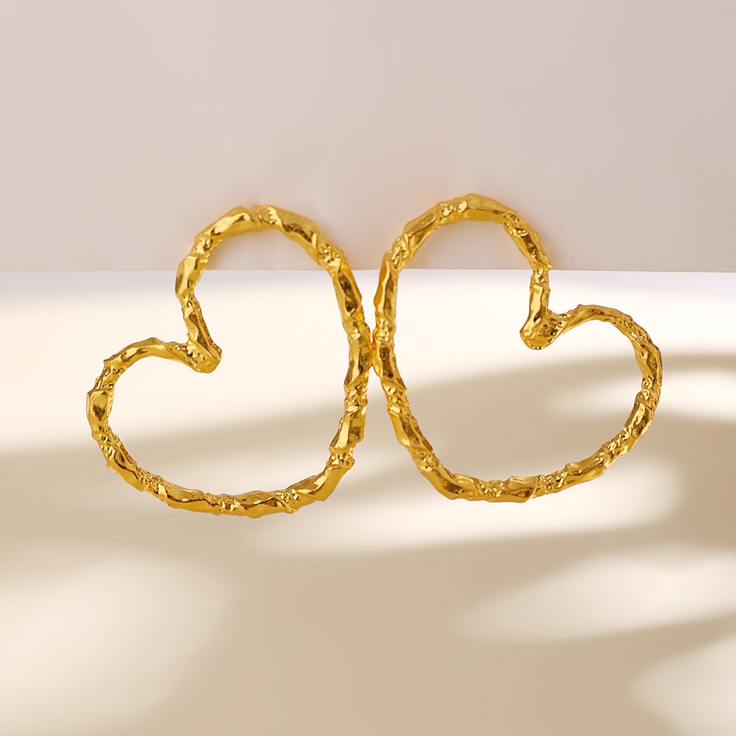 Gold-Plated Heart Shaped Chunky Drop Earrings