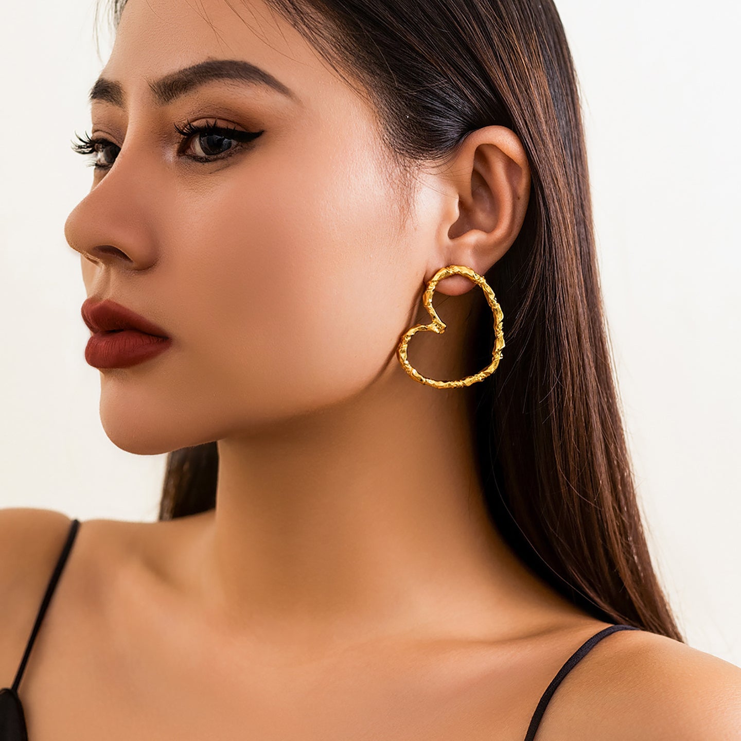 Gold-Plated Heart Shaped Chunky Drop Earrings