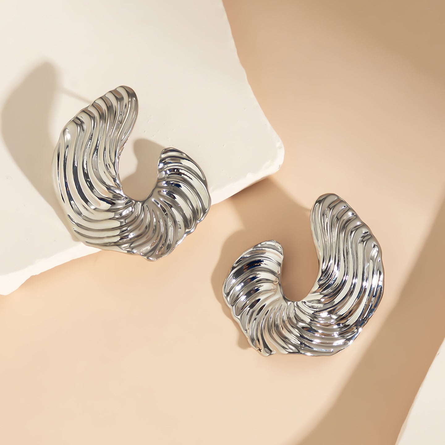 Silver-Plated Oval Chunky Drop Earrings