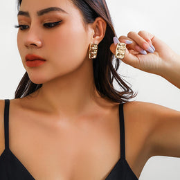Gold-Plated Square Shaped Chunky Drop Earrings