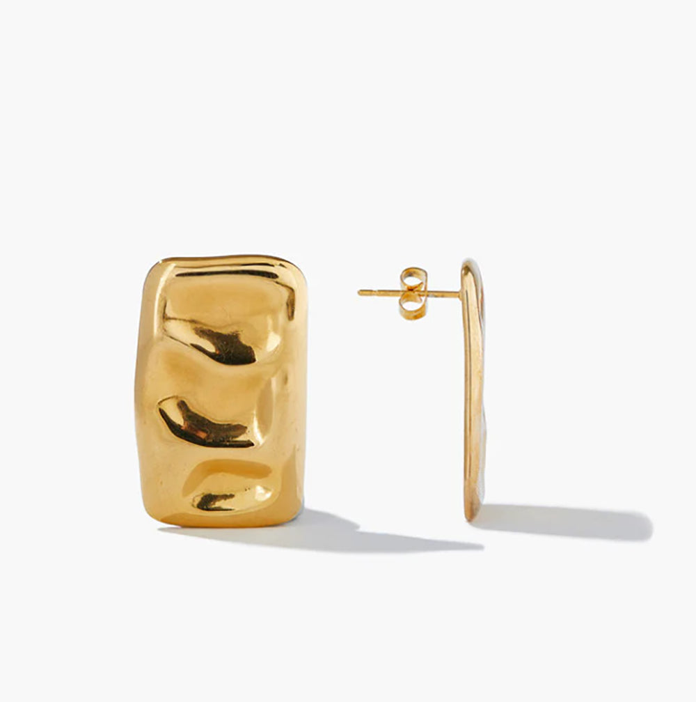 Gold-Plated Square Shaped Chunky Drop Earrings