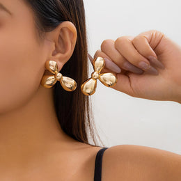 Gold-Plated Floral Chunky Drop Earrings