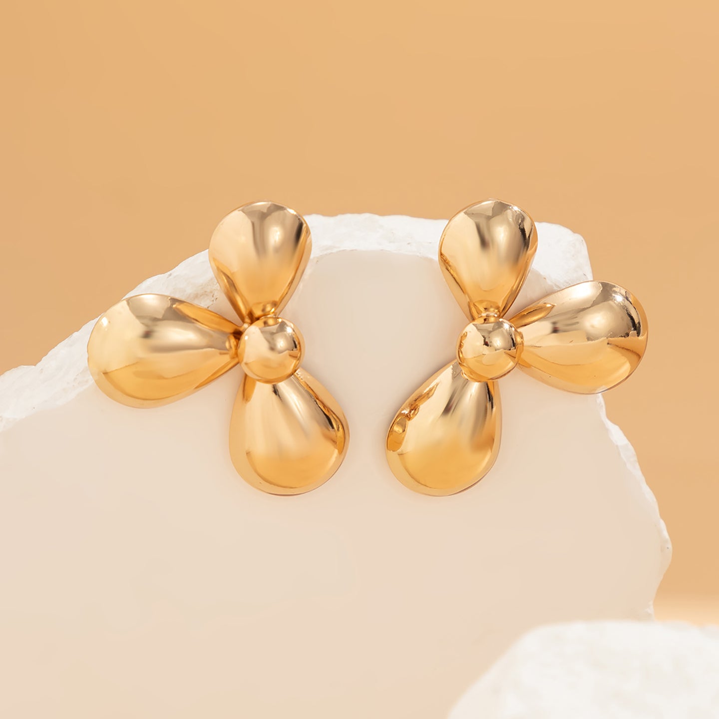 Gold-Plated Floral Chunky Drop Earrings