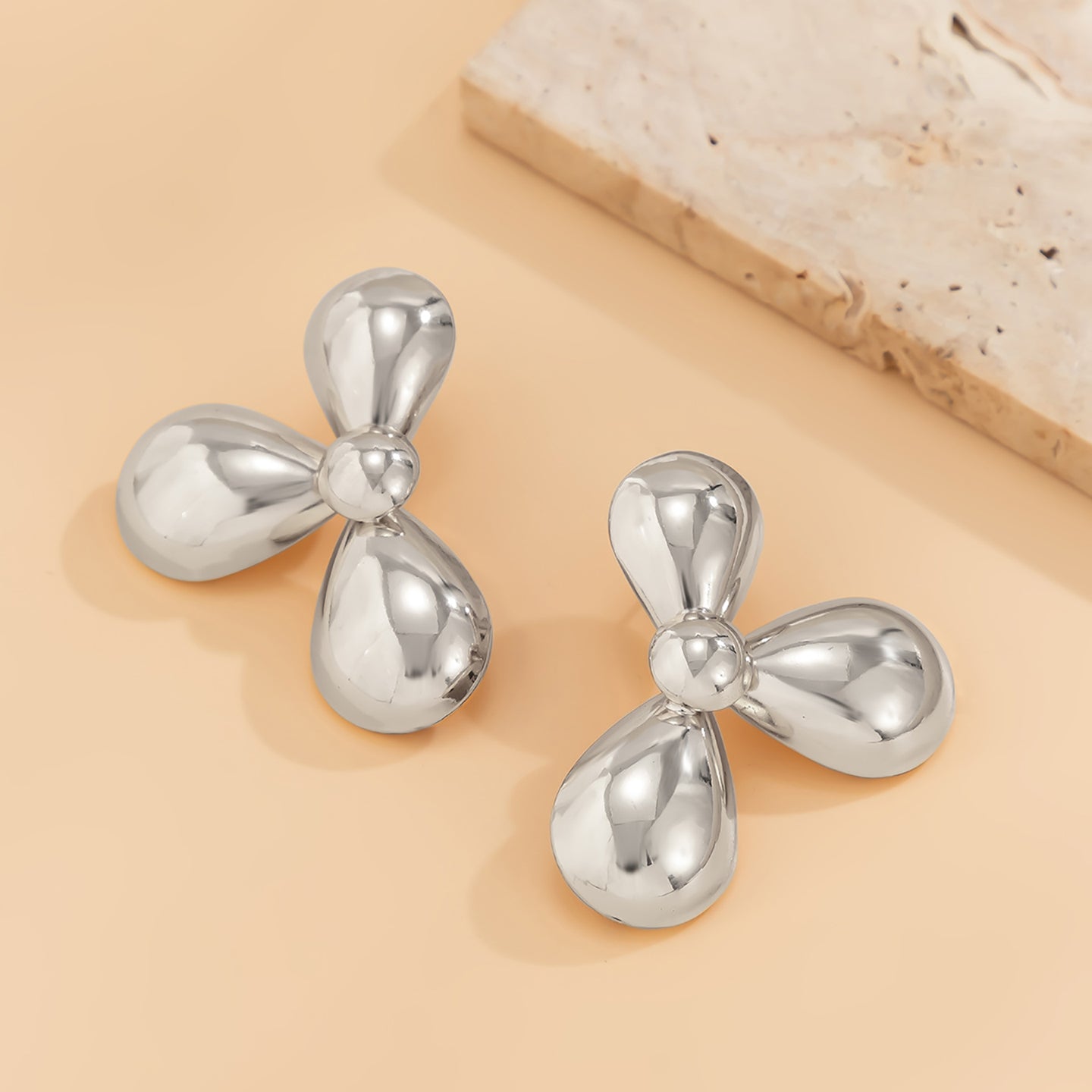 Silver-Plated Floral Chunky Drop Earrings