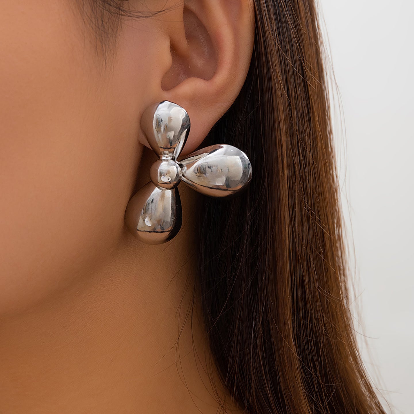 Silver-Plated Floral Chunky Drop Earrings