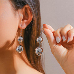 Silver-Plated Spherical Drop Earrings